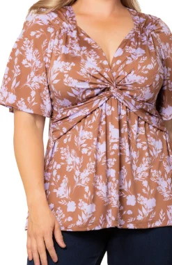 Abby Twist Front Lavender Florals Top - Plus