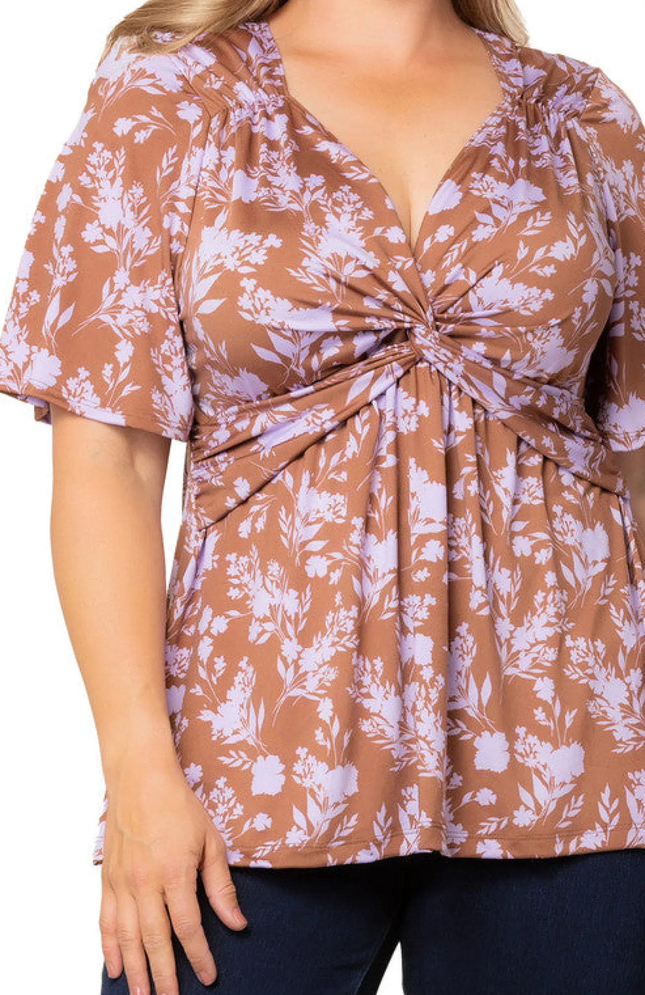 Abby Twist Front Lavender Florals Top - Plus