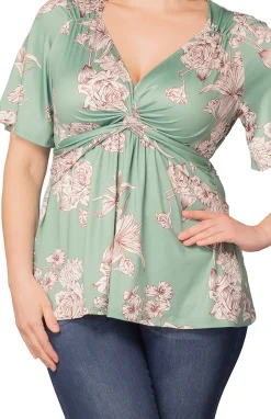 Abby Twist Front Top- Sage Garden Print -Plus