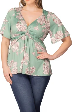Abby Twist Front Top- Sage Garden Print -Plus