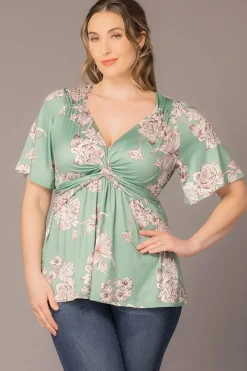 Abby Twist Front Top- Sage Garden Print -Plus