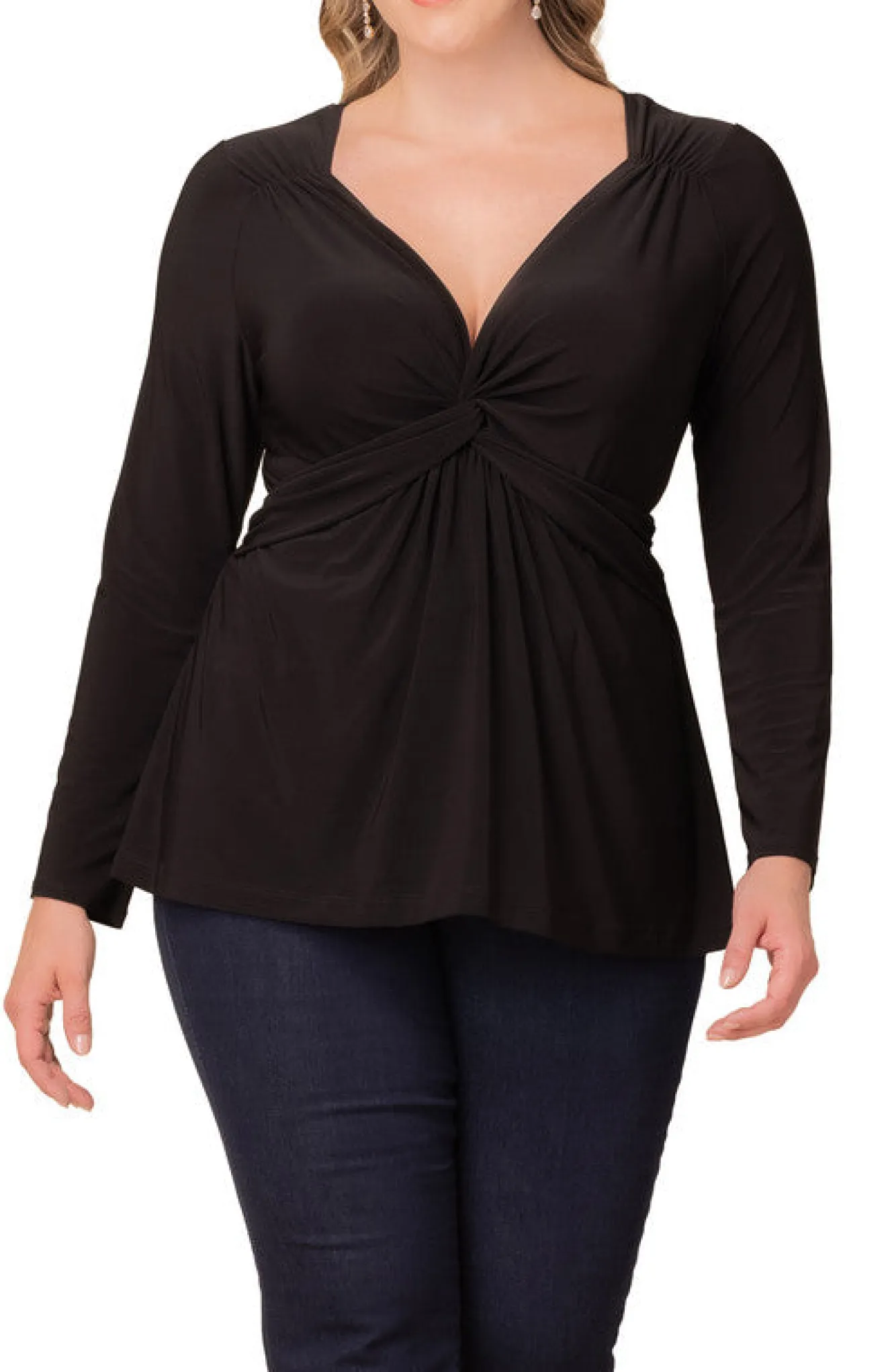 Abigail Long Sleeve Twist Top - Black Noir - Plus