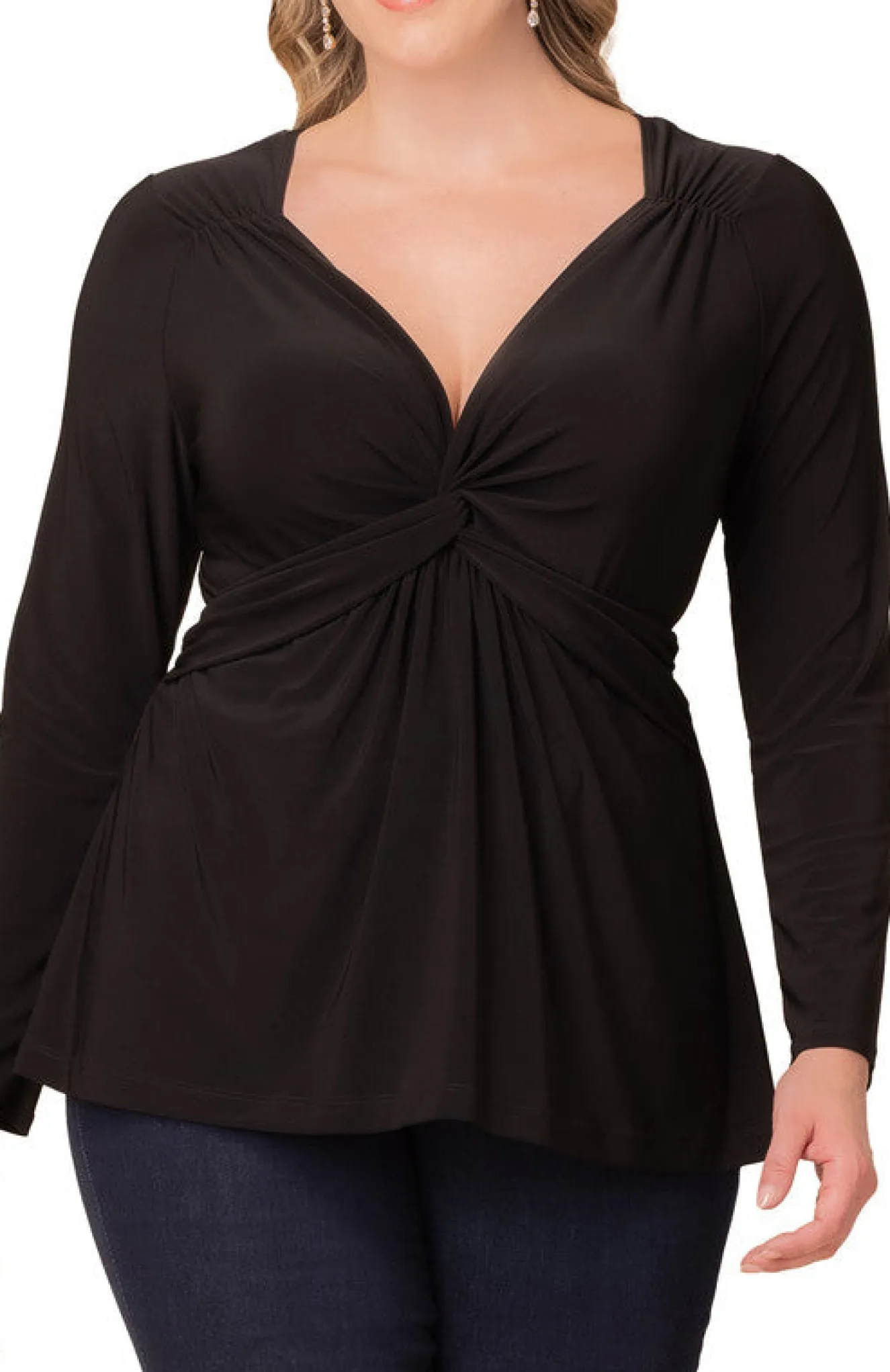 Abigail Long Sleeve Twist Top - Black Noir - Plus