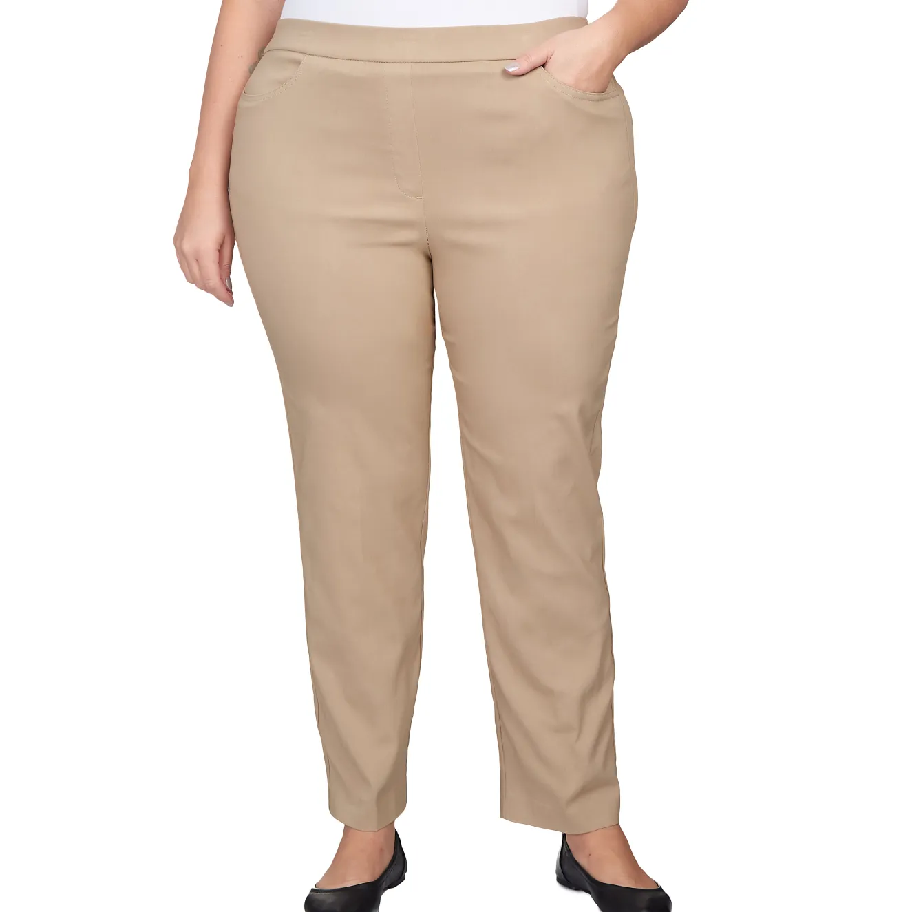 Alfred Dunner Classic Allure Fit Proportioned Pant with Elastic Comfort Waistband, Short Length, Plus