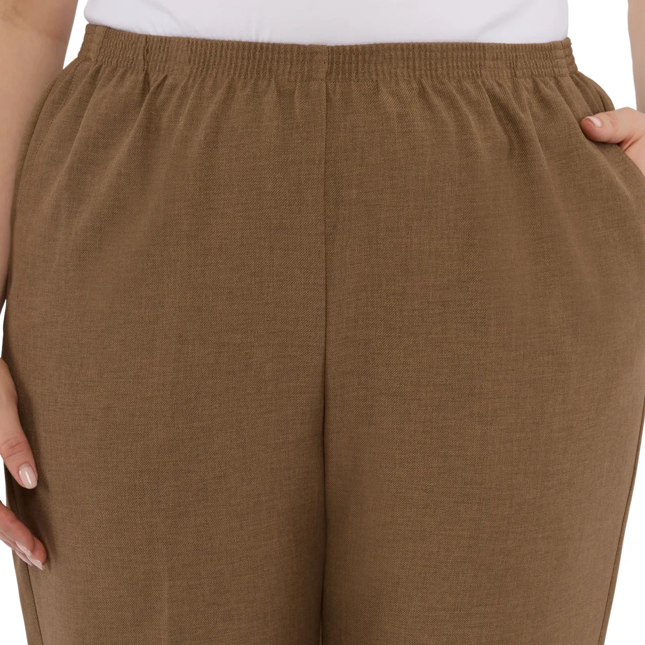 Alfred Dunner Classic Signature Fit Textured Trousers with All-Around Elastic Waistband Short Length, Plus