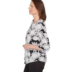 Alfred Dunner Daisy Pointed Hem Top with Necklace, Petite