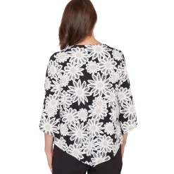 Alfred Dunner Daisy Pointed Hem Top with Necklace, Petite