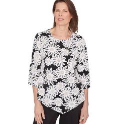 Alfred Dunner Daisy Pointed Hem Top with Necklace, Petite