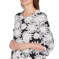 Alfred Dunner Daisy Pointed Hem Top with Necklace, Petite