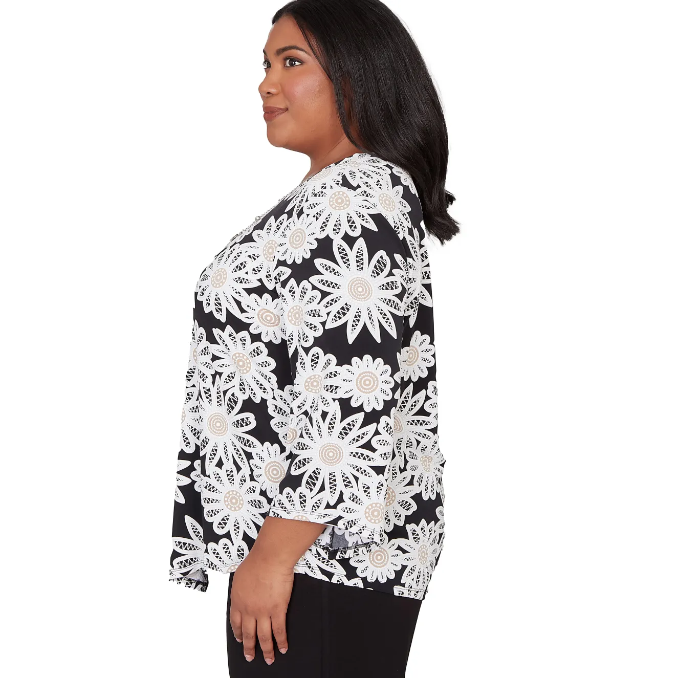 Alfred Dunner Daisy Pointed Hem Top with Necklace, Plus