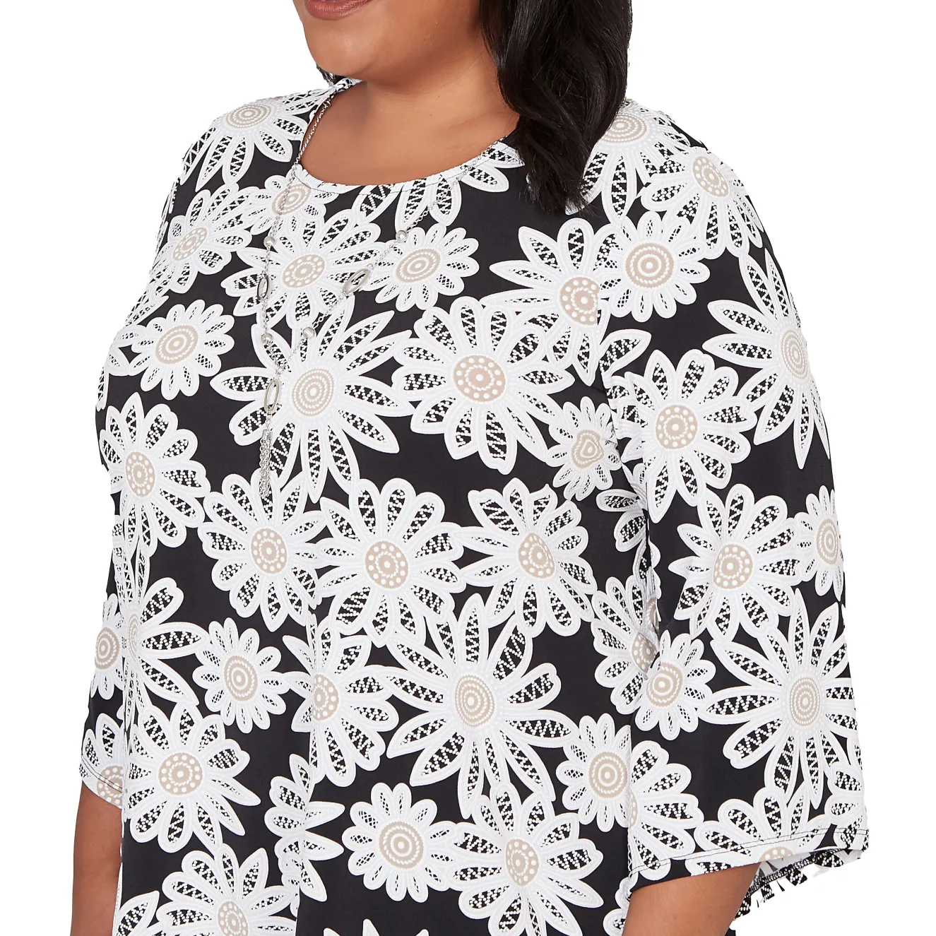 Alfred Dunner Daisy Pointed Hem Top with Necklace, Plus