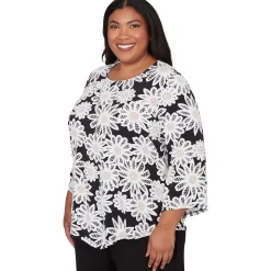 Alfred Dunner Daisy Pointed Hem Top with Necklace, Plus