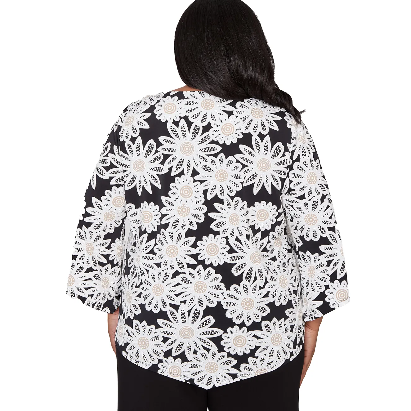 Alfred Dunner Daisy Pointed Hem Top with Necklace, Plus