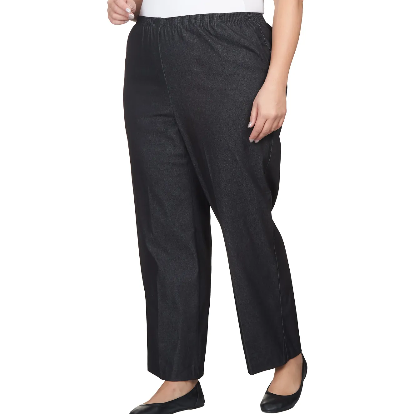 Alfred Dunner Denim Comfort Waistband Mid Rise Regular Fit Straight Leg Pant Short Length, Plus