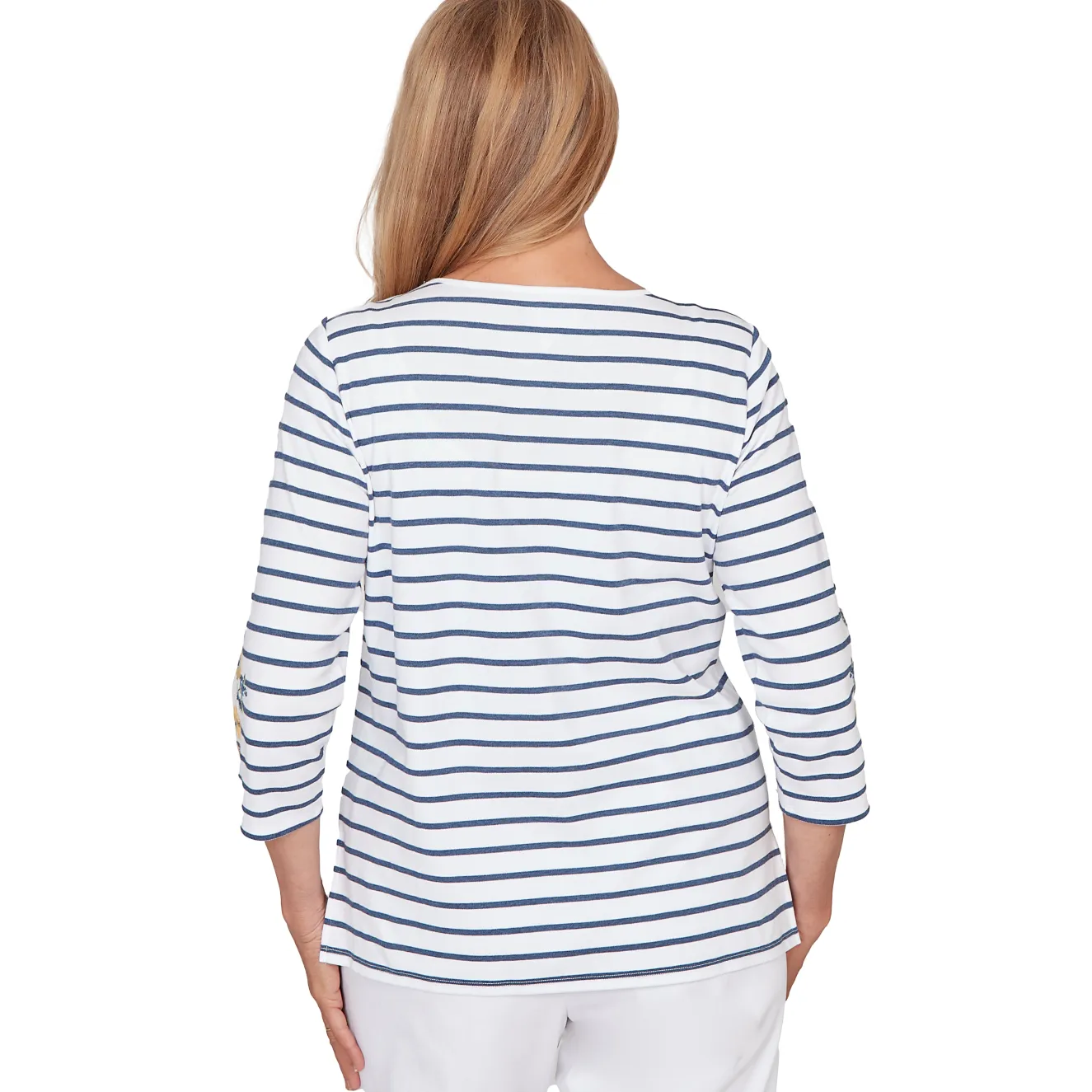 Alfred Dunner Floral Embroidered Stripe Top with Necklace