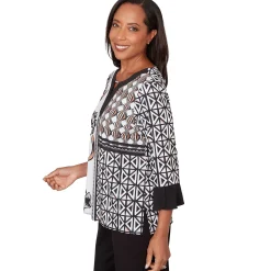 Alfred Dunner Floral Geo Patchwork Split Neck Top, Petite