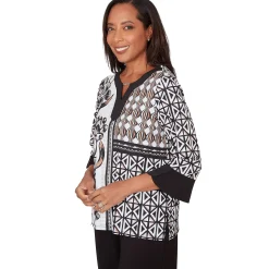 Alfred Dunner Floral Geo Patchwork Split Neck Top, Petite