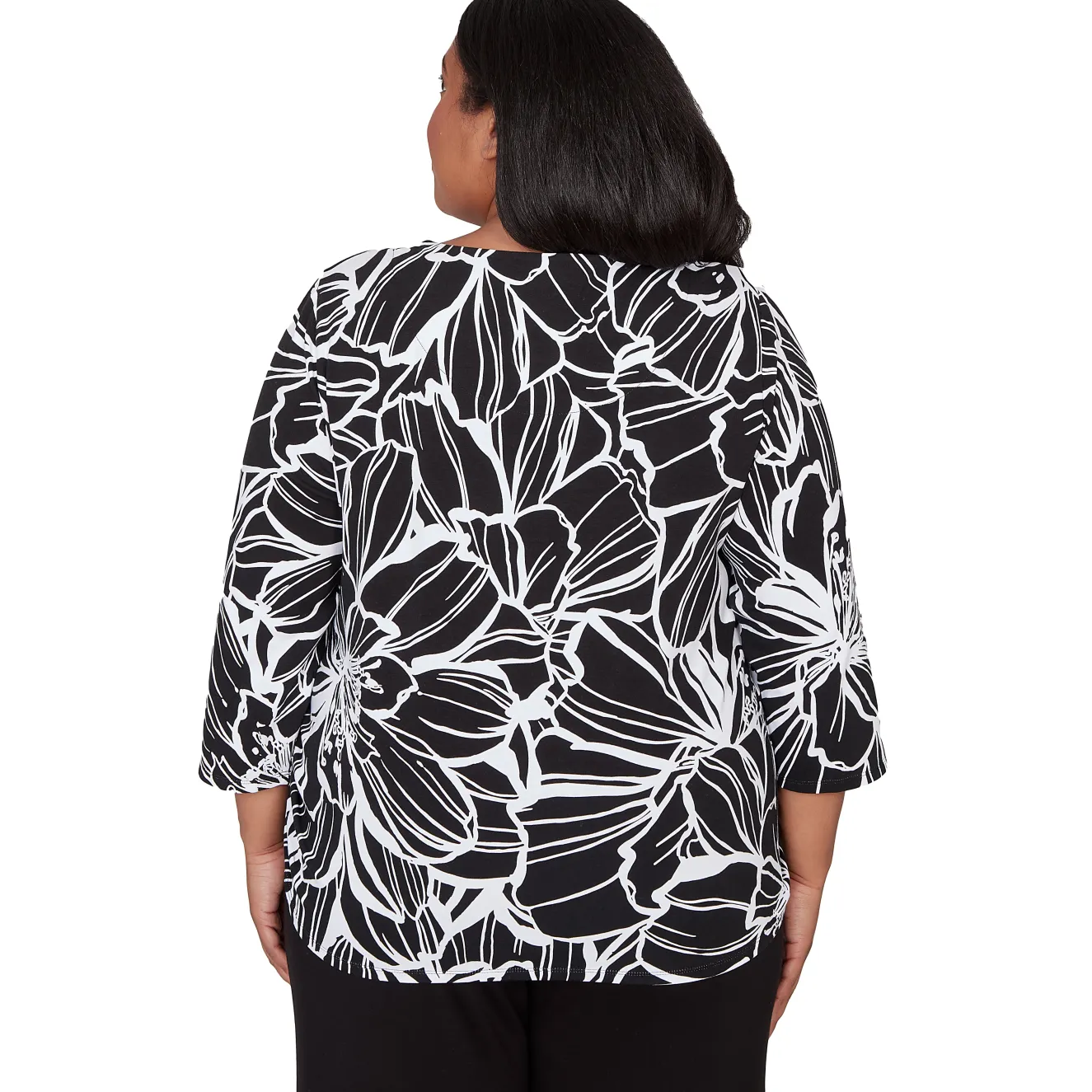 Alfred Dunner Floral Linework Side Tie Ruched Top, Plus