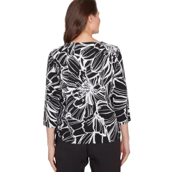 Alfred Dunner Floral Linework Side Tie Ruched Top
