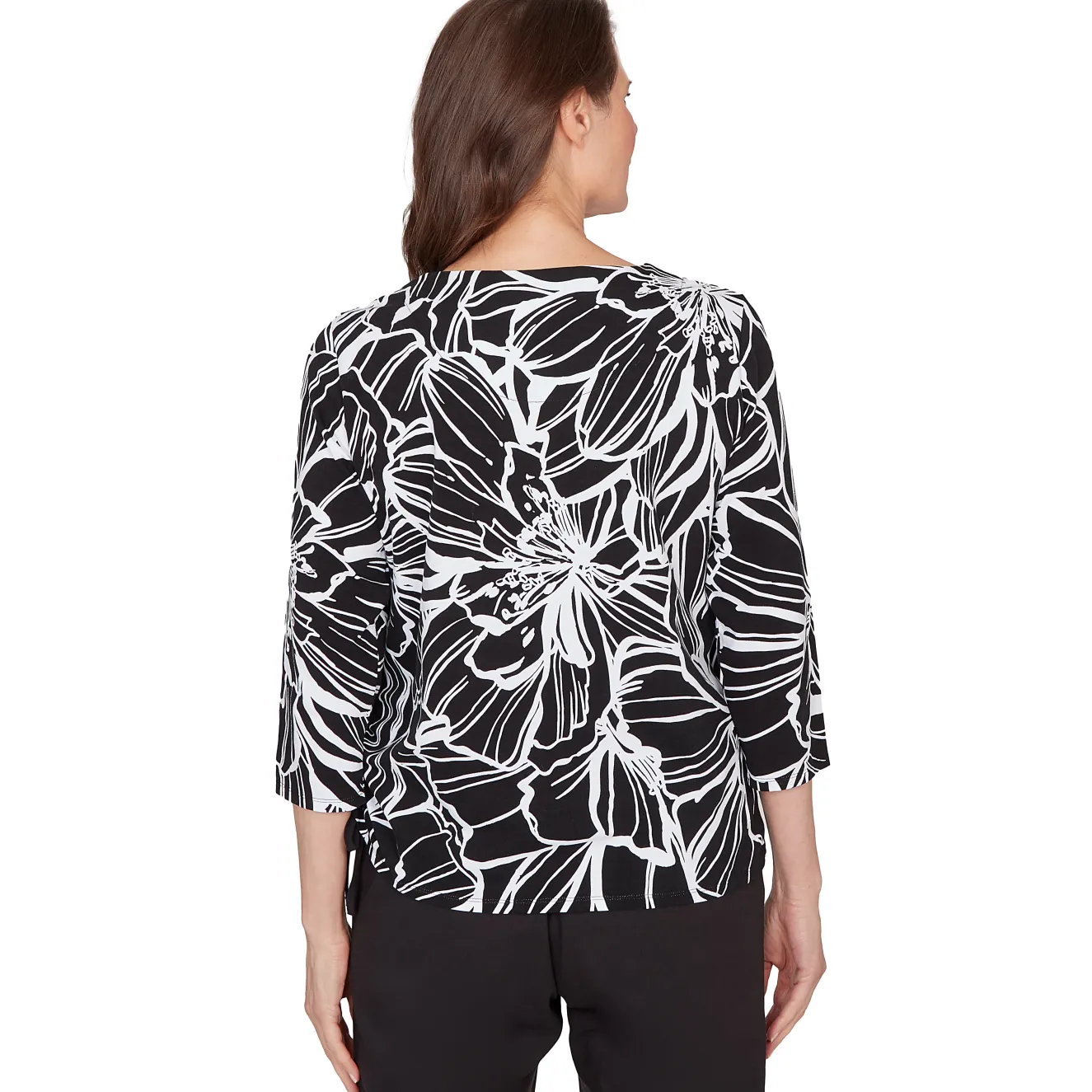 Alfred Dunner Floral Linework Side Tie Ruched Top, Petite