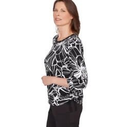 Alfred Dunner Floral Linework Side Tie Ruched Top, Petite