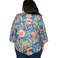Alfred Dunner Floral Print Pointed Hem Top with Necklace, Plus