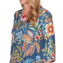 Alfred Dunner Floral Print Pointed Hem Top with Necklace