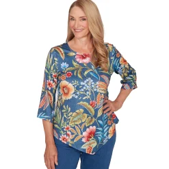 Alfred Dunner Floral Print Pointed Hem Top with Necklace