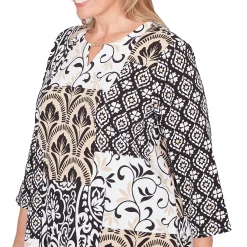 Alfred Dunner Geometric Scroll Patchwork Split Neck Top, Plus