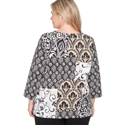 Alfred Dunner Geometric Scroll Patchwork Split Neck Top, Plus