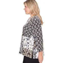 Alfred Dunner Geometric Scroll Patchwork Split Neck Top, Plus