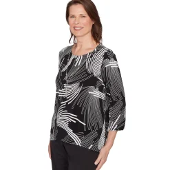 Alfred Dunner Geometric Sharkbite Hem Top with Necklace, Petite