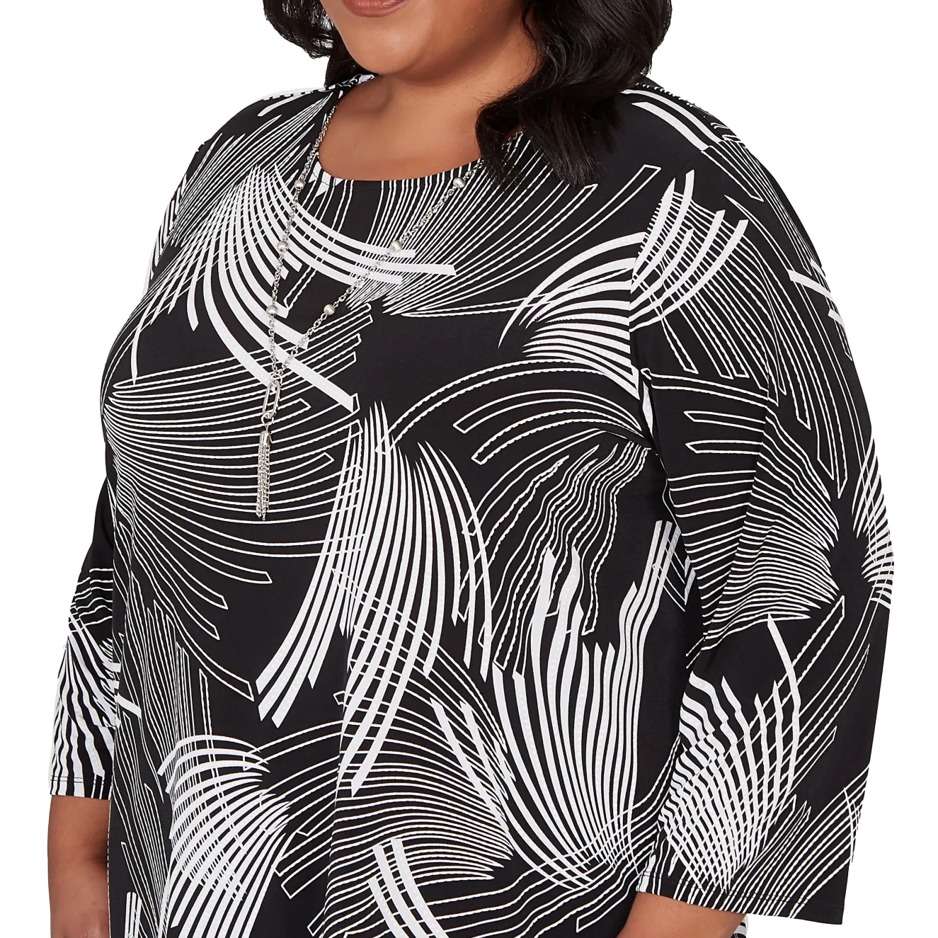 Alfred Dunner Geometric Sharkbite Hem Top with Necklace, Plus