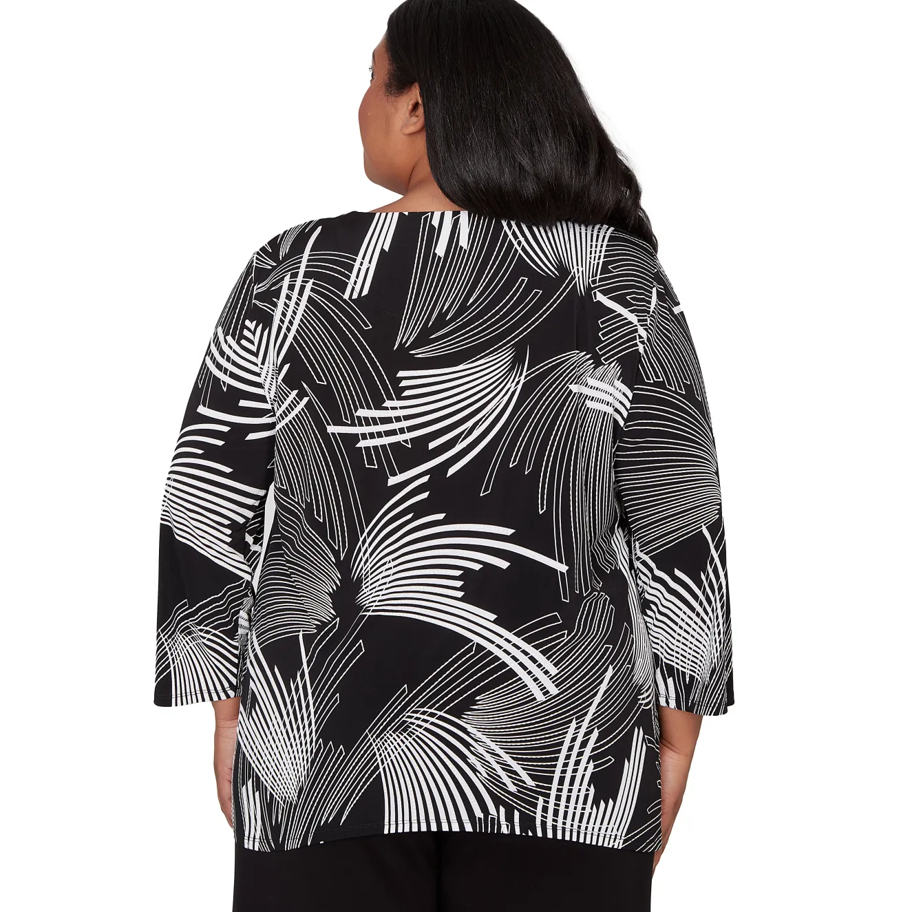 Alfred Dunner Geometric Sharkbite Hem Top with Necklace, Plus