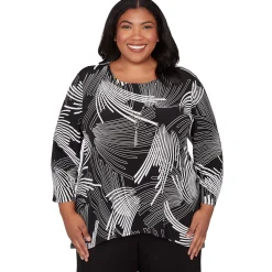 Alfred Dunner Geometric Sharkbite Hem Top with Necklace, Plus