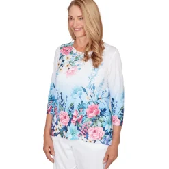 Alfred Dunner Ombre Border Floral Lace Top, Petite