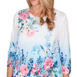 Alfred Dunner Ombre Border Floral Lace Top, Petite