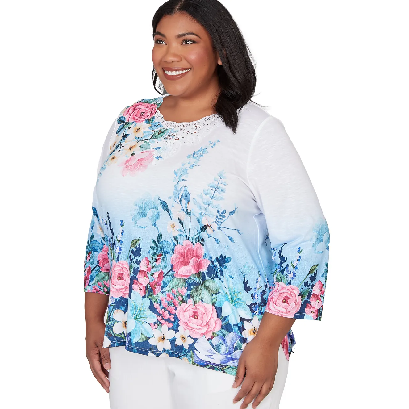 Alfred Dunner Ombre Border Floral Lace Top, Plus