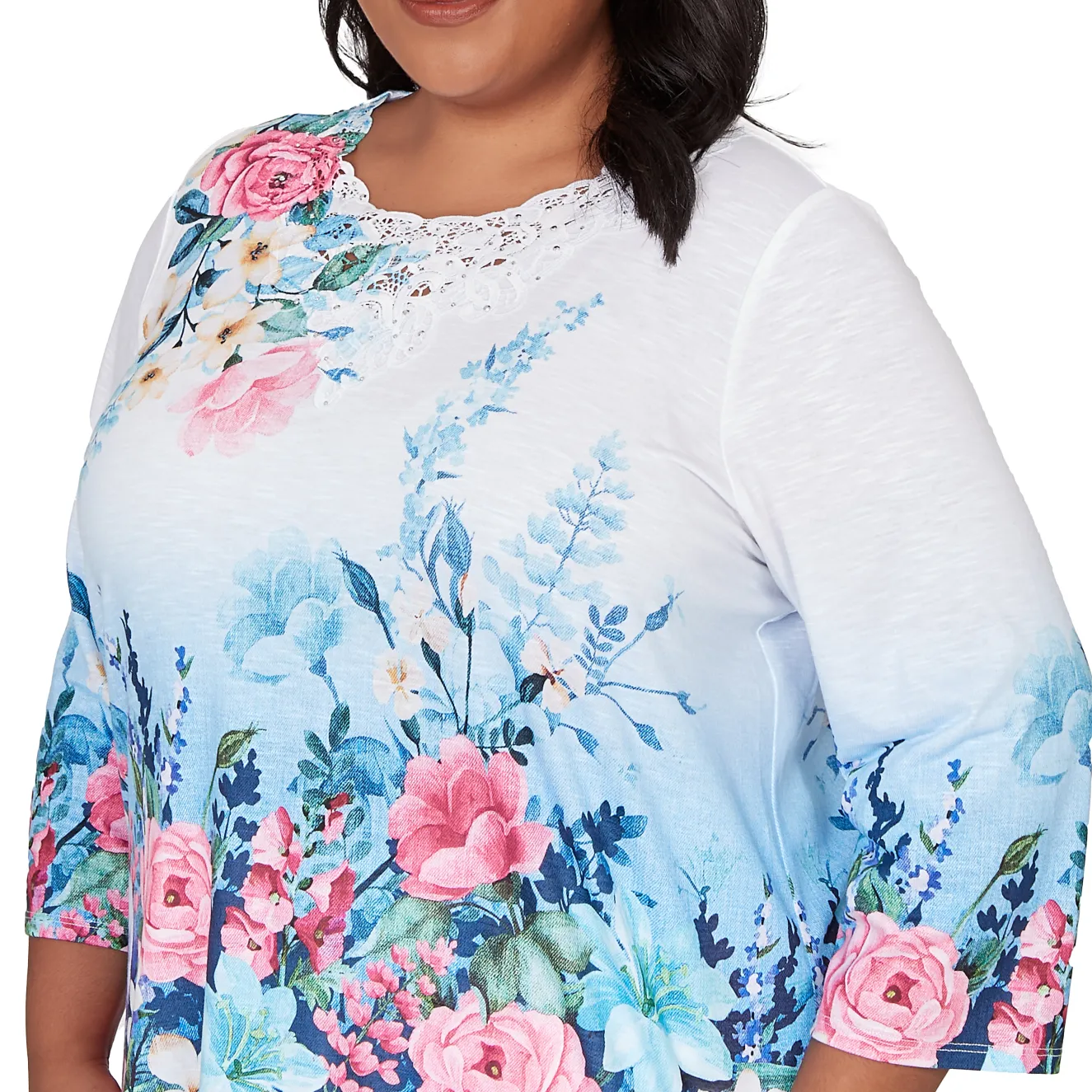 Alfred Dunner Ombre Border Floral Lace Top, Plus