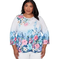 Alfred Dunner Ombre Border Floral Lace Top, Plus