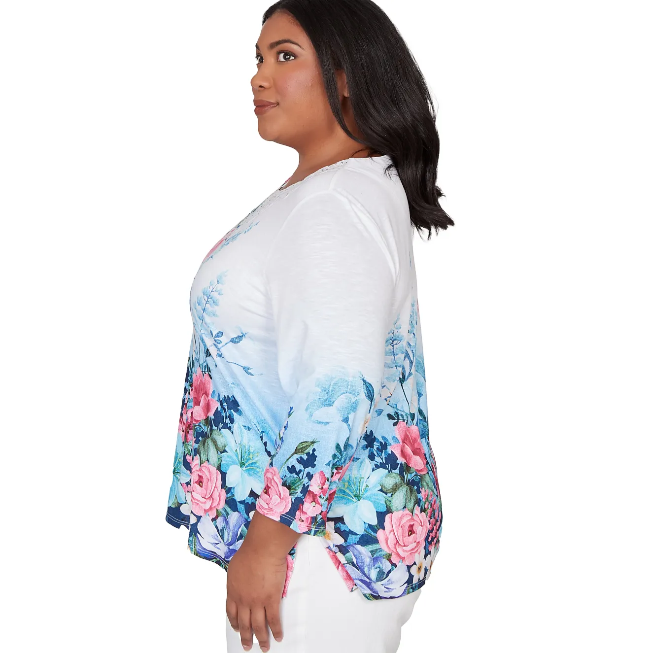 Alfred Dunner Ombre Border Floral Lace Top, Plus