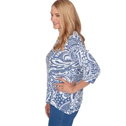 Alfred Dunner Paisley Swirl Sharkbite Hem Top with Necklace, Petite