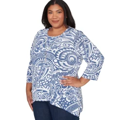 Alfred Dunner Paisley Swirl Sharkbite Hem Top with Necklace, Plus