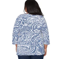 Alfred Dunner Paisley Swirl Sharkbite Hem Top with Necklace, Plus
