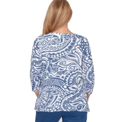 Alfred Dunner Paisley Swirl Sharkbite Hem Top with Necklace
