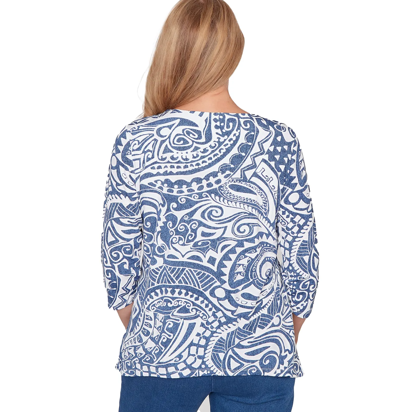 Alfred Dunner Paisley Swirl Sharkbite Hem Top with Necklace