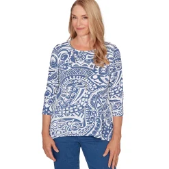 Alfred Dunner Paisley Swirl Sharkbite Hem Top with Necklace