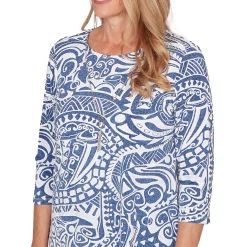 Alfred Dunner Paisley Swirl Sharkbite Hem Top with Necklace