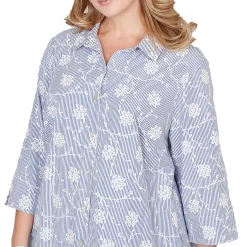 Alfred Dunner Puff Print Pinstripe Embroidered Button Down Top, Plus