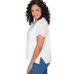 Alfred Dunner Solid Eyelet Sleeve Tee with Necklace